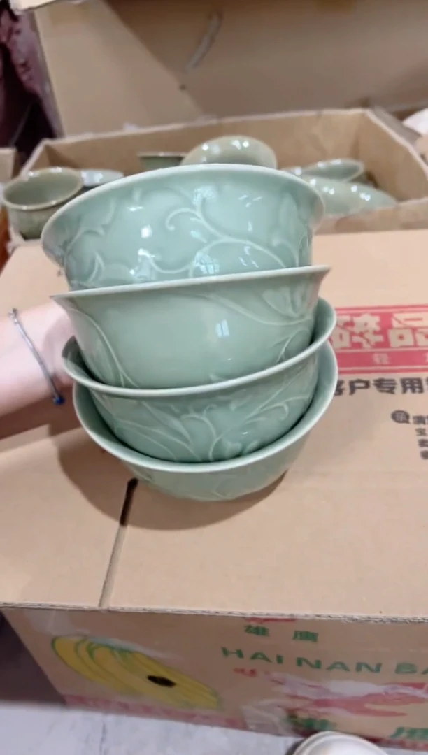 微瑕耀州窑5.5寸玉兰碗4只
