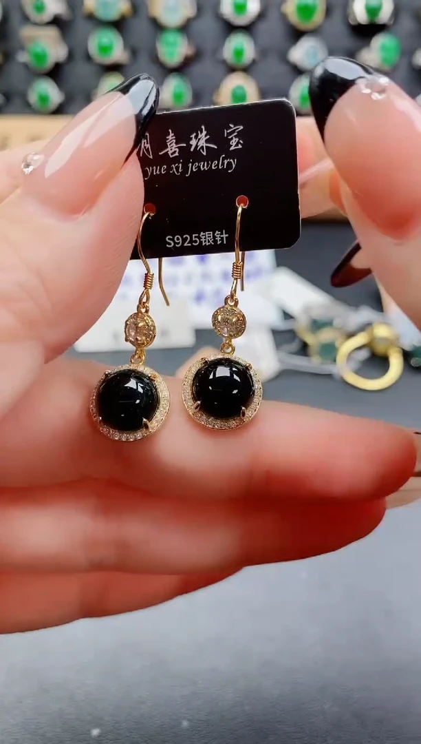 银S925镶嵌翡翠耳饰1212