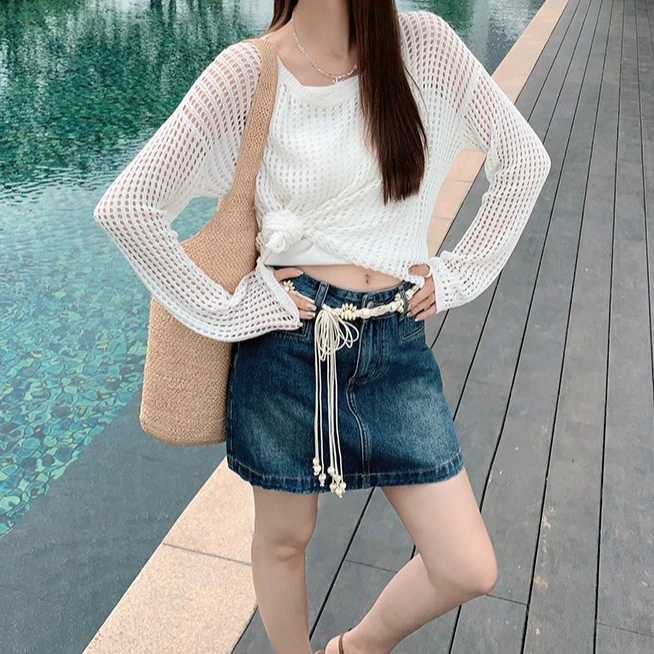 捕梦网针织套装 新疆长绒棉_背心罩衫两件套