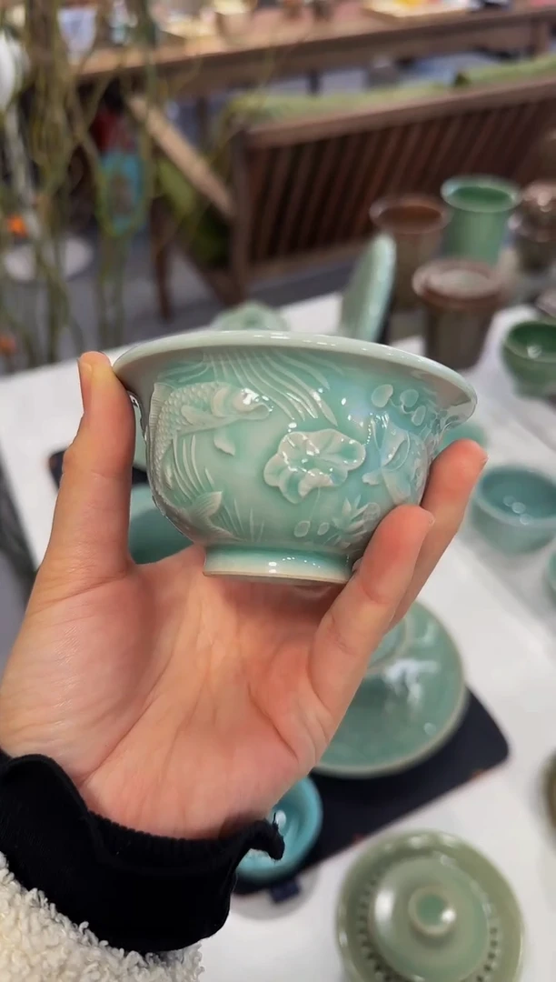 乌*维鱼藻粉青压手杯