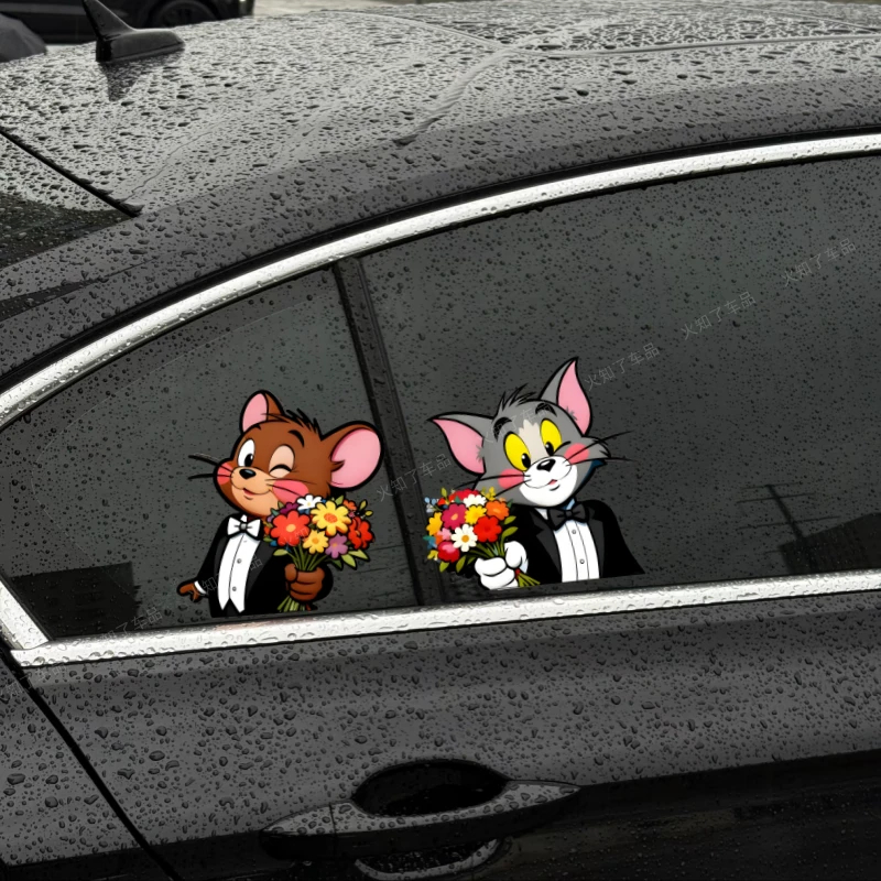 猫和老鼠车贴汽车车身车窗玻璃装饰贴纸卡通可爱摩托车电瓶车贴纸