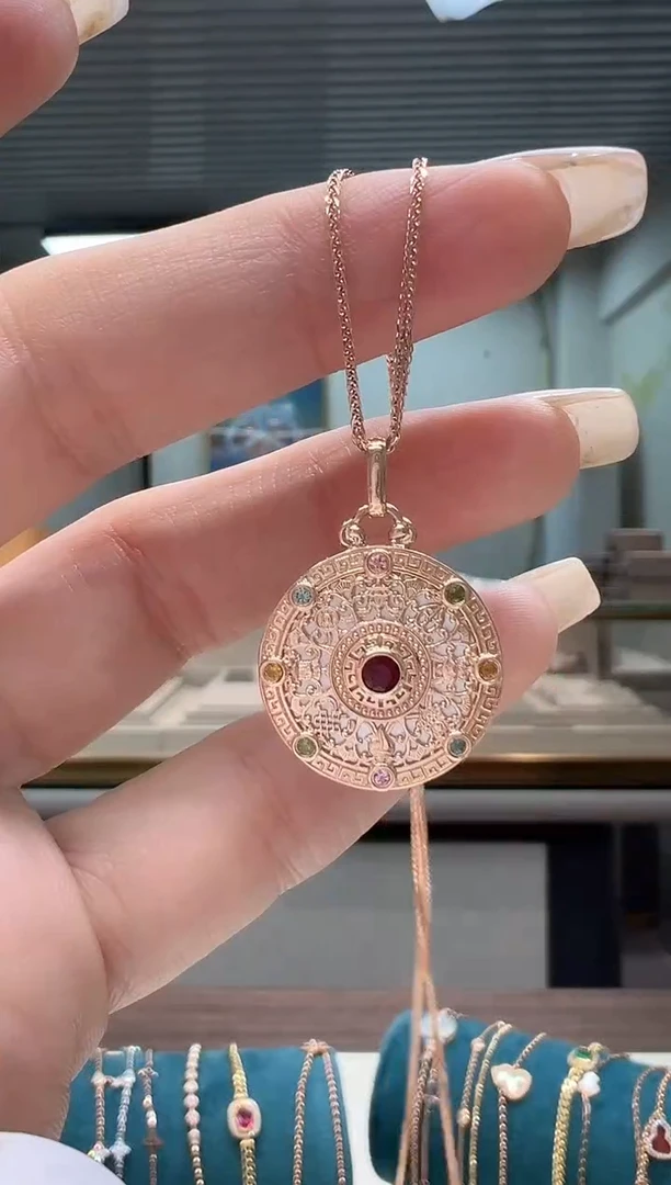 【闪购商品】碧玺吊坠(不含链)18K金镶嵌碧玺八宝罗盘吊坠