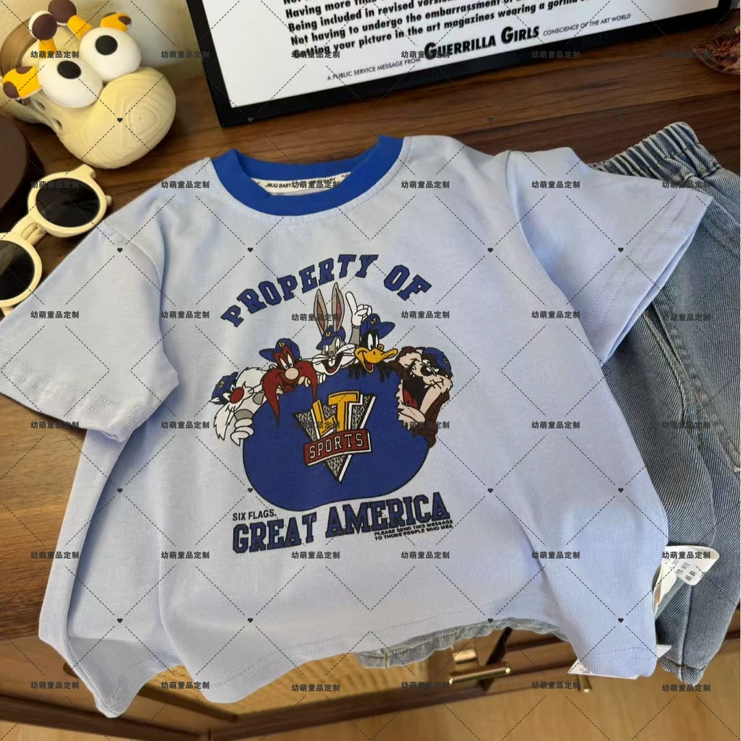 断码YM【JMJQ 25273】夏季中小童韩版亲肤小兔字母印花短袖