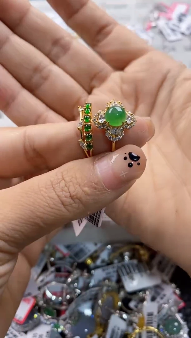 银S925镶嵌戒指翡翠5555   3