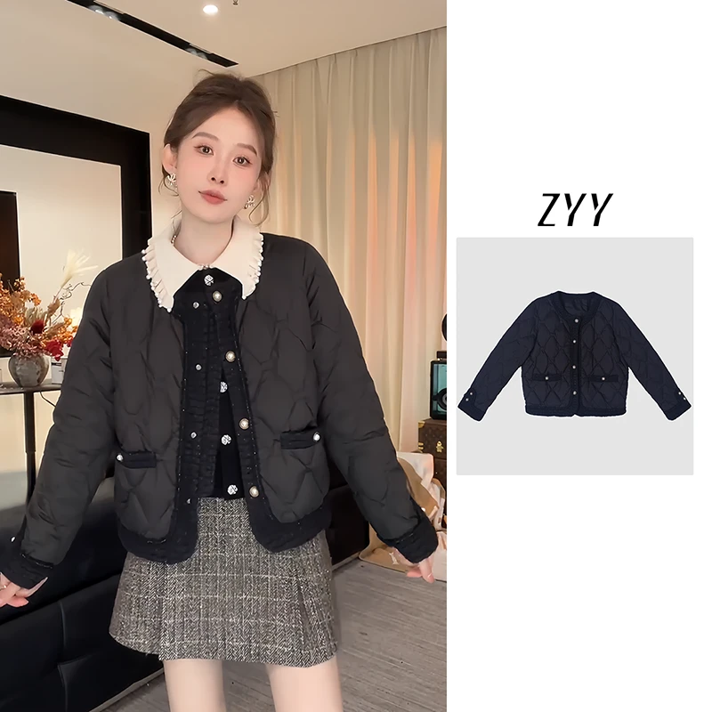 ZYY【月下恋人】2025S/S新品小香风拼接菱形格羽绒服女X25DYRF04683