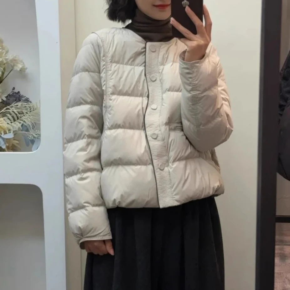 SHALLDOER【烂漫芳华】轻薄棉服女秋冬季宽松无领小个子保暖厚外套