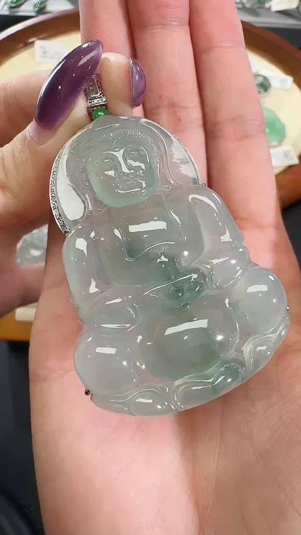 吊坠(不含链)18K金镶嵌翡翠【源头工厂】钻石镶嵌