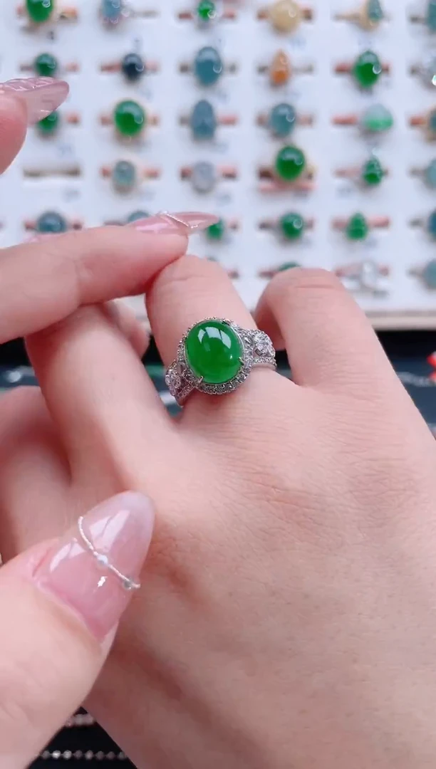 银S925镶嵌戒指翡翠天然翡翠