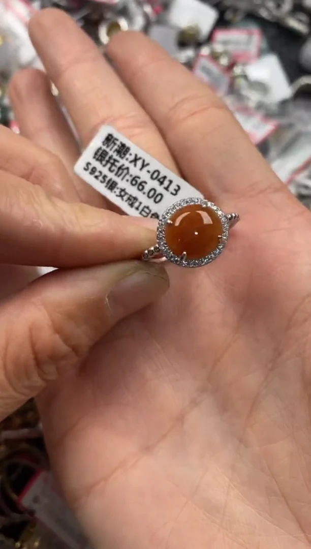 银S925镶嵌戒指翡翠666   3