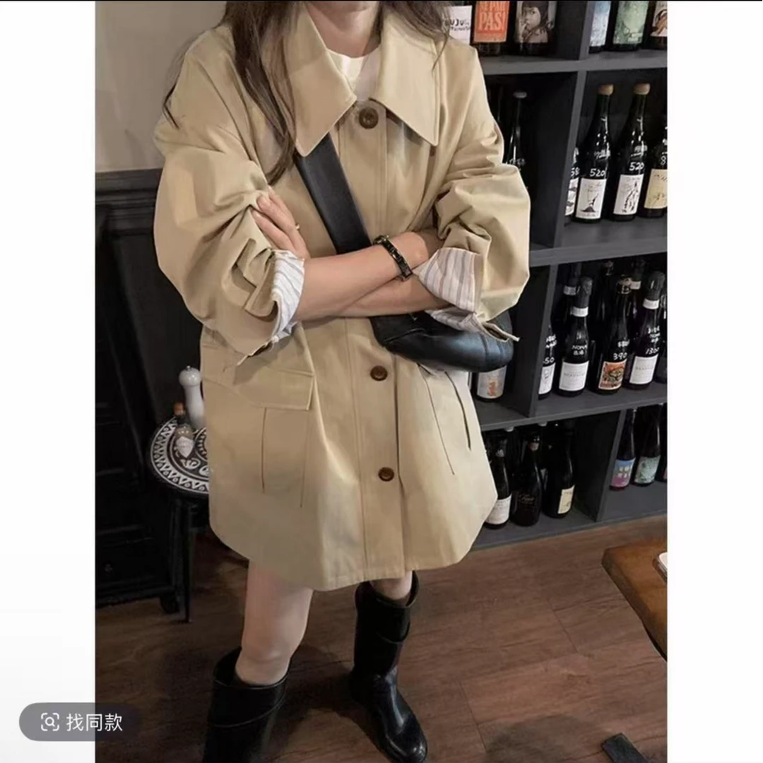 中长款卡其绿早秋风衣外套女2025秋设计感廓形显瘦宽松英伦风大衣