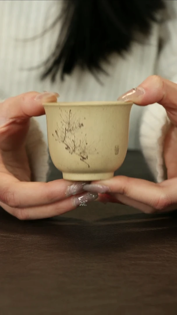 【闪购商品】紫砂茶杯直播福利马方远本绿杯刻 松针