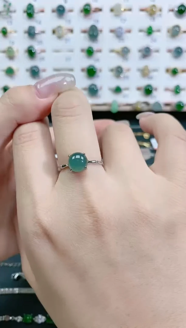翡翠戒指银S925镶嵌天然翡翠