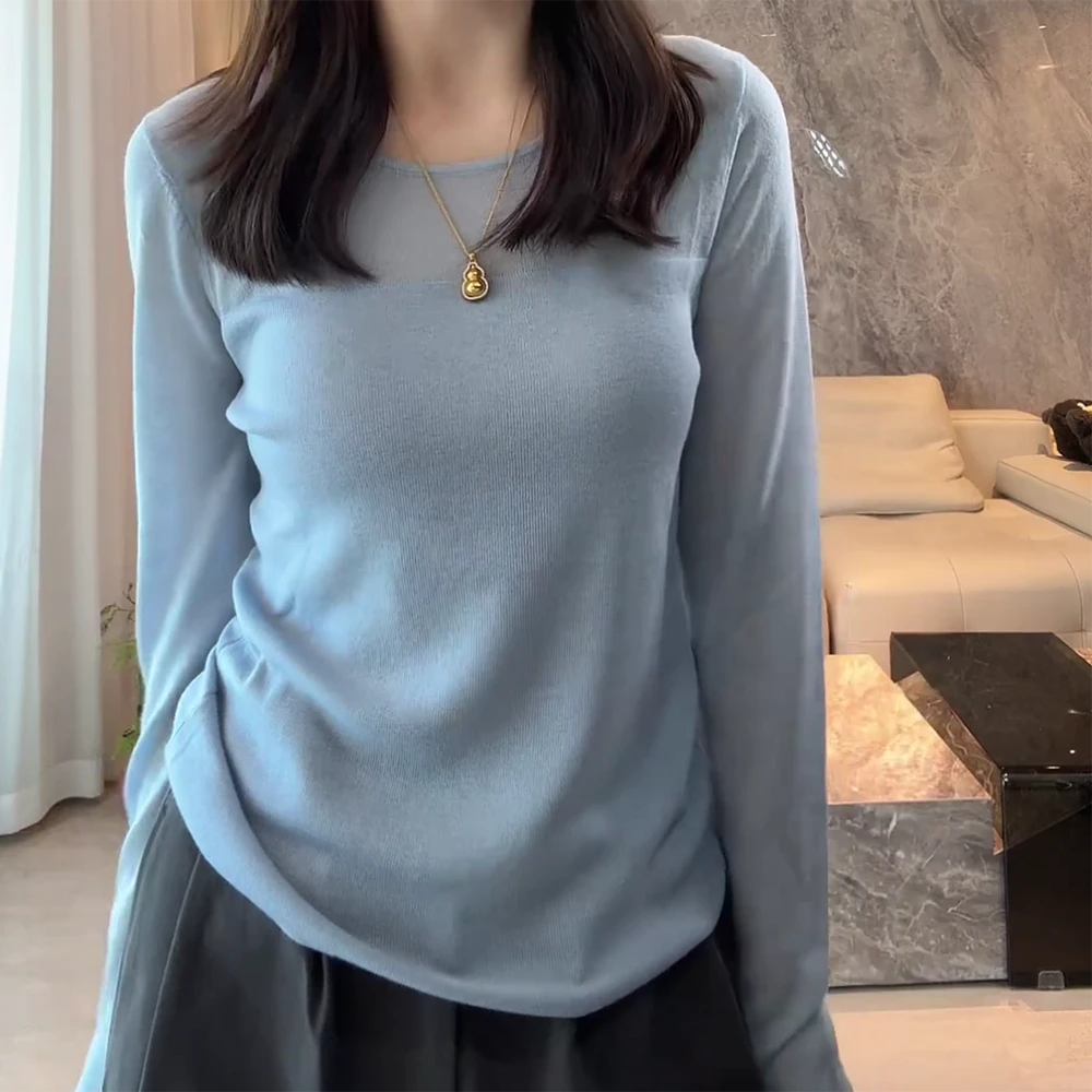 流光风春秋针织打底衫内搭女款长袖修身显瘦上衣C5984