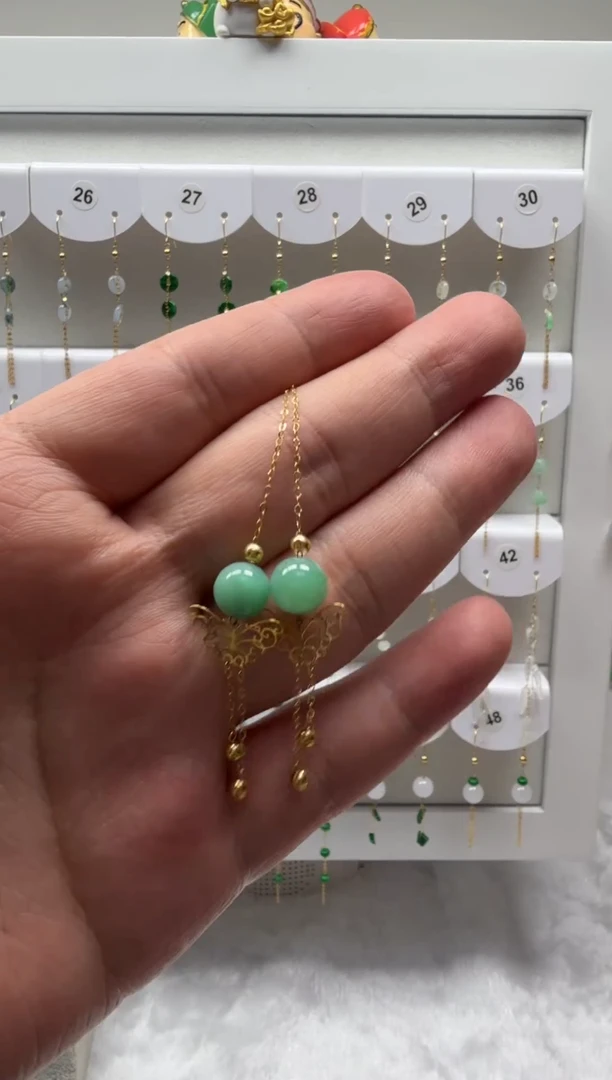 18K金镶嵌翡翠耳饰缅甸天然翡翠a货