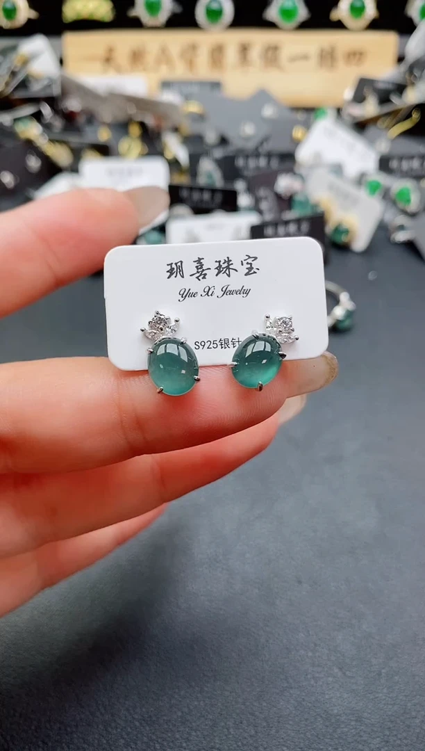 银S925镶嵌翡翠耳饰000