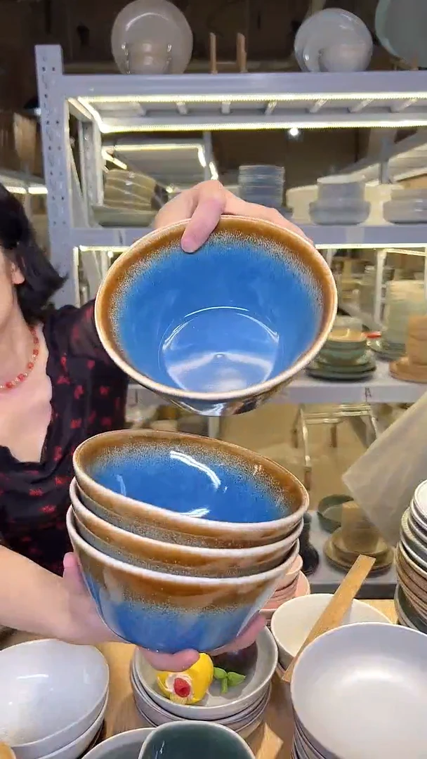 瓷125外贸尾货高温釉下彩陶瓷餐具默认微瑕