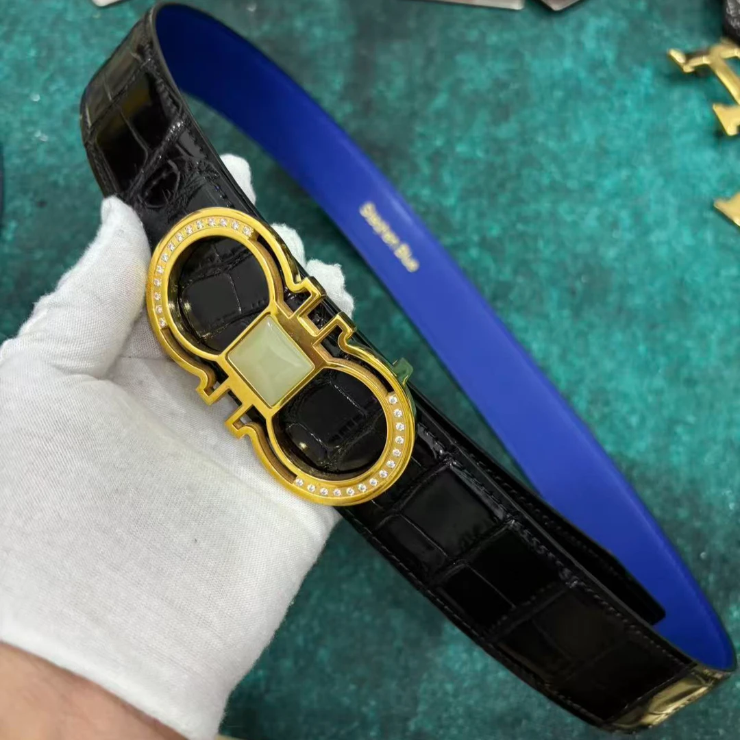 2025新款男士休闲商务鳄鱼材质男款腰带3.8板扣真皮腰带