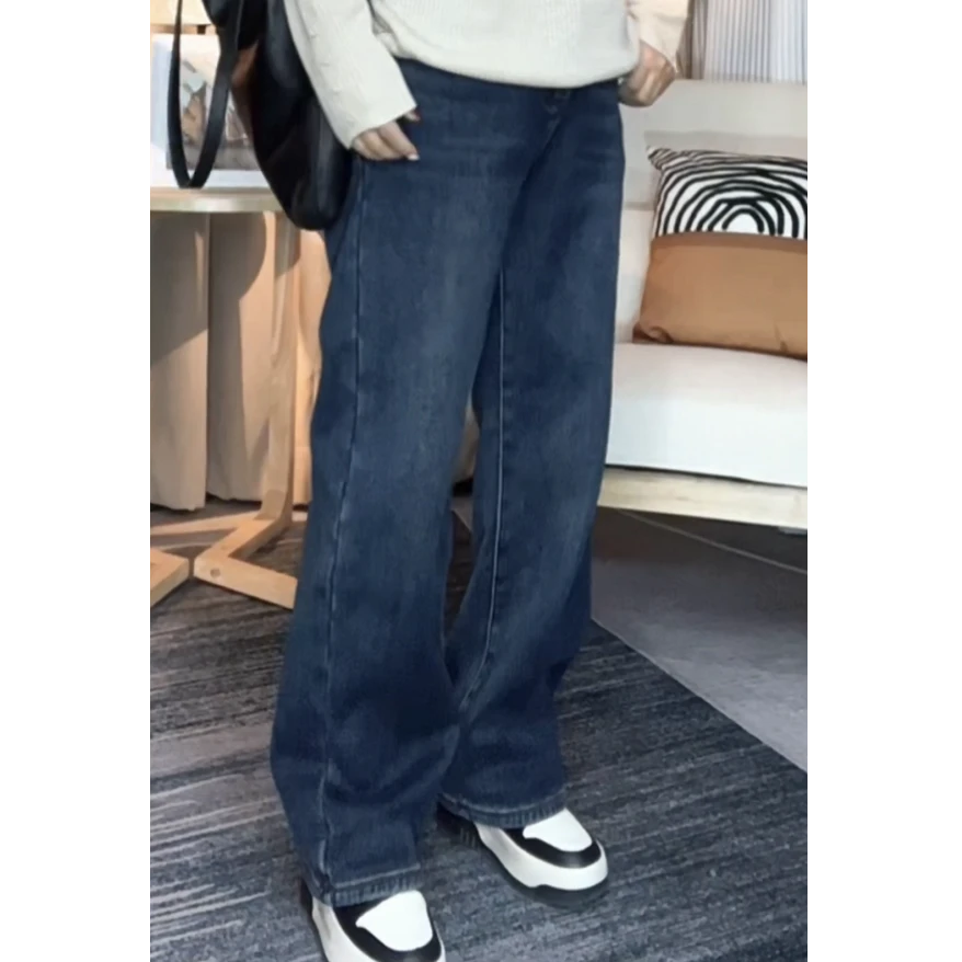 【燕子严选】加厚加绒显高显瘦不挑腿型长短可调直筒牛仔裤55029
