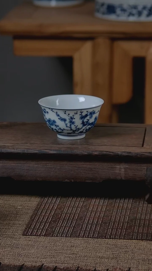 折葵非器手工手绘岁寒三友撇口杯