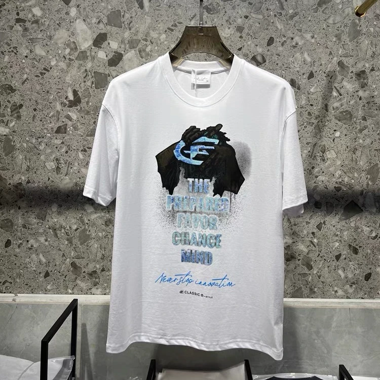 夏季男士休闲时尚百搭卫衣修身印花短袖圆领T恤高品质上衣67022