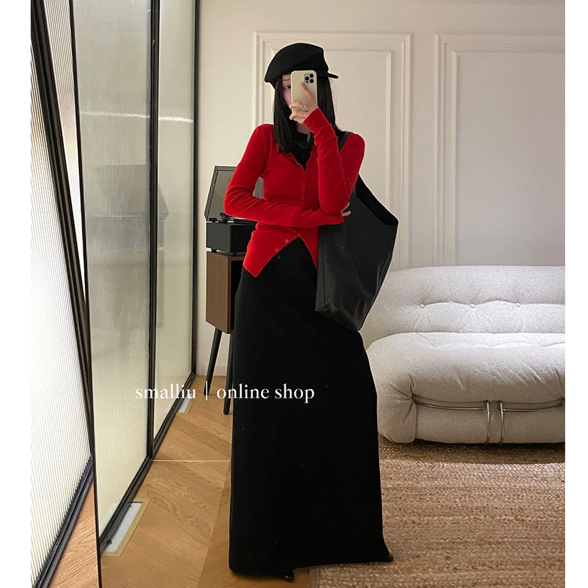 SMALLIU 秋冬细腻贴身亲肤纽扣修身羊毛针织开衫