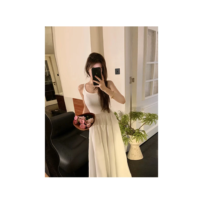 白天鹅/高个子加长小众背心拼接气质A字吊带连衣裙女 SP065