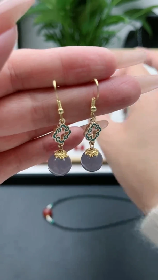 【闪购商品】玛瑙/玉髓耳饰银S925镶嵌8801灰