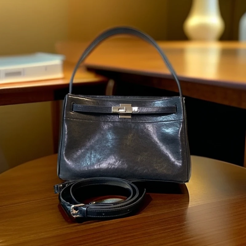 【MIA】梅姐同款真水晶植鞣凯丽包头层牛皮复古大气腋下包斜挎女包