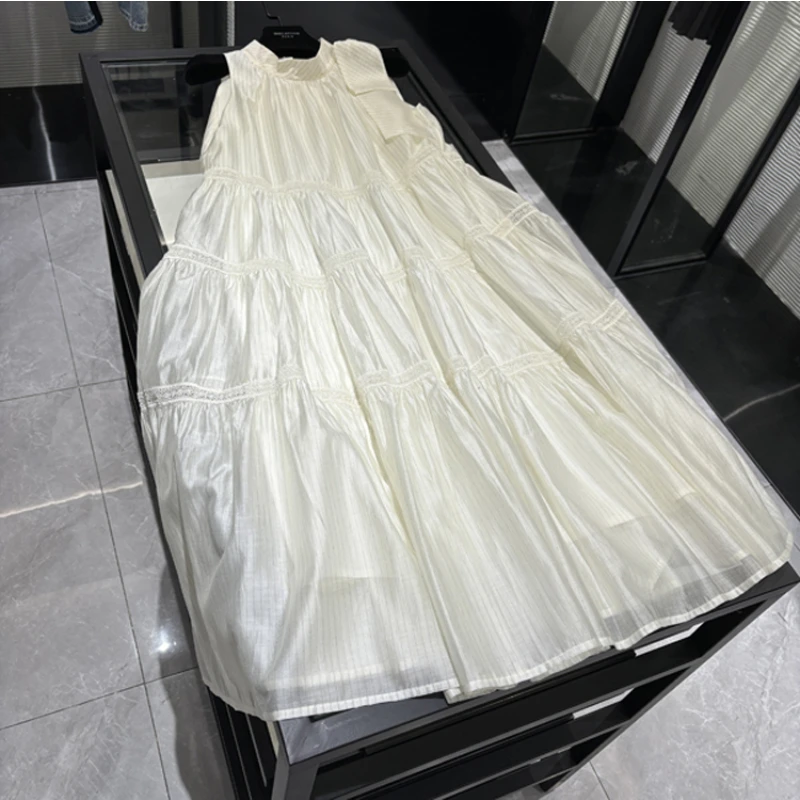 25年春装新款女装时尚度假风肩部系带气质显瘦白色连衣裙-25Y1037