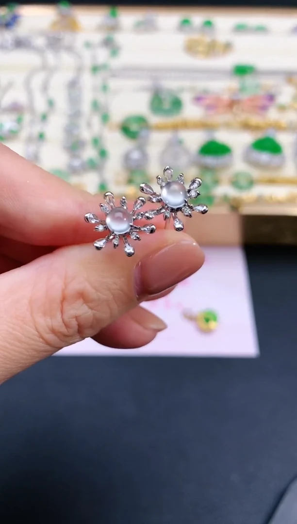 翡翠18K金镶嵌耳饰耳饰|5500+0