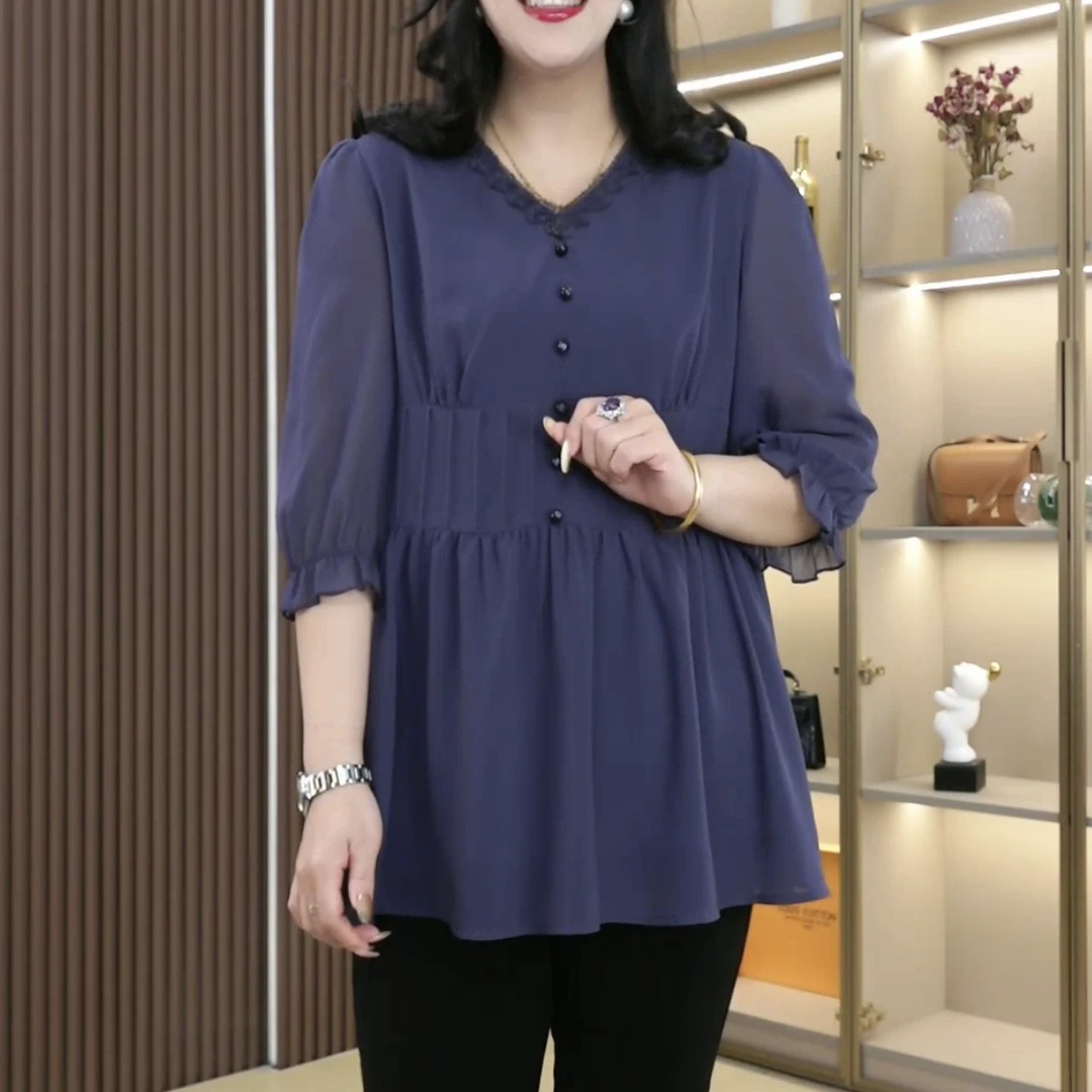 丹思慕2025春季新款时尚气质拼接衬衫遮肉收腰显瘦ZB6605七分袖