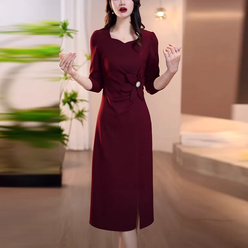棉感精纺气质轻奢高级感女装2025秋季新款时尚洋气修身显瘦连衣裙