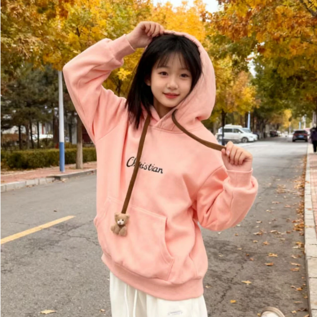 9505879高端专享儿童秋冬款加绒连帽卫衣粉色（靠谱）