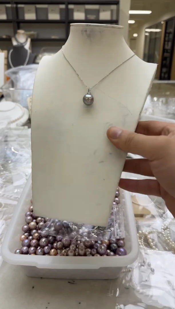 淡水珍珠银S925镶嵌吊坠(赠链)13-14mm 紫万能扣