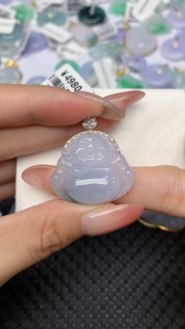 翡翠18K金镶嵌颈饰天然翡翠a货