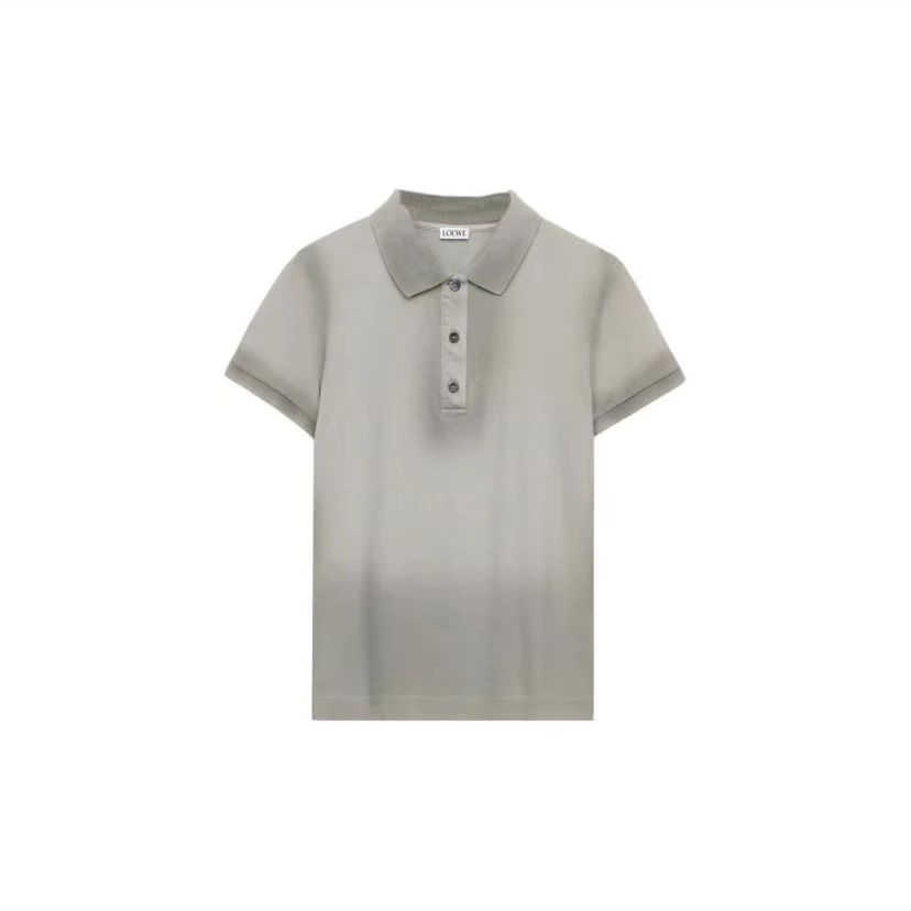 全新未使用 LOEWE/罗意威 纯色纽扣套头短袖Polo衫 女款冷灰色