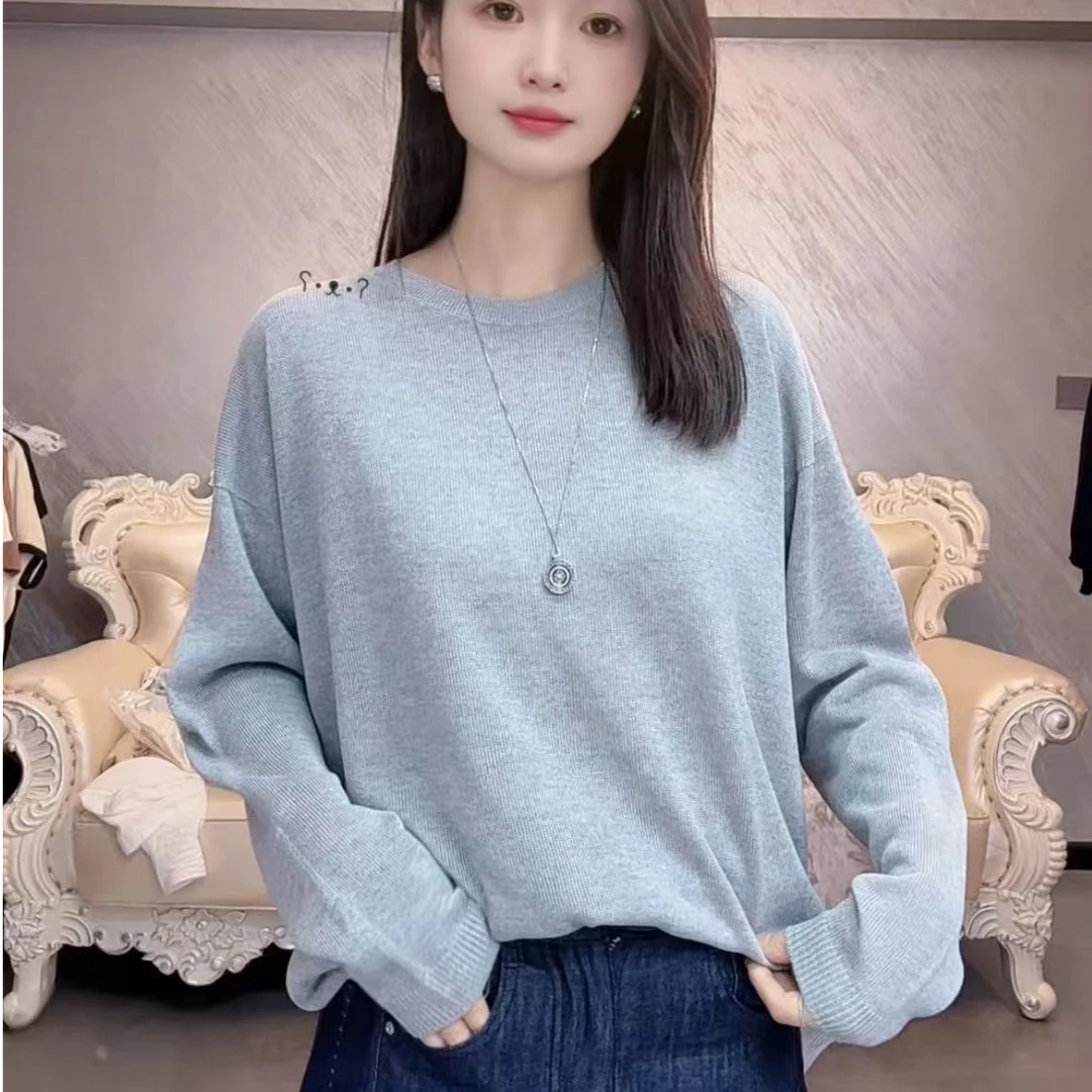薄款长袖落肩袖秋季毛针织衫时尚失序混搭风防晒