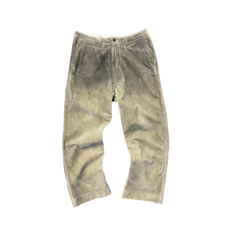 24050#日系秋冬宽松直板粗坑泥做旧染灯芯绒长裤