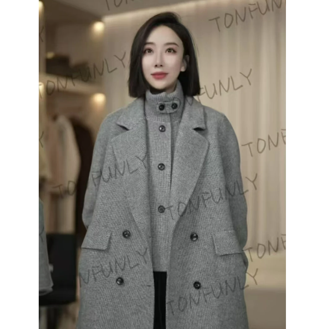 (TY)2025秋冬新品两件套中长款双面呢羊毛大衣女毛呢外套25060