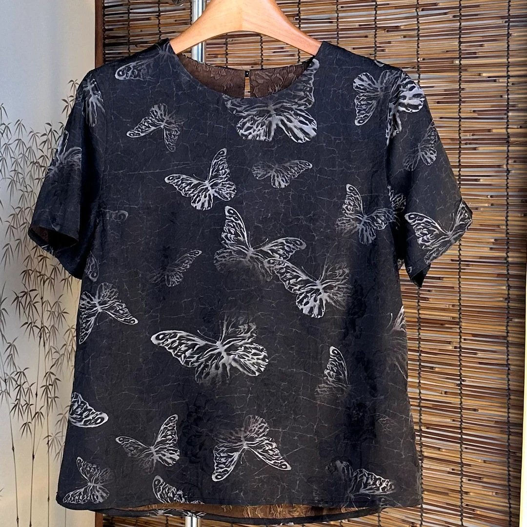 【黑蝴蝶1360】新中式国风常规款圆领时尚气质短袖T恤