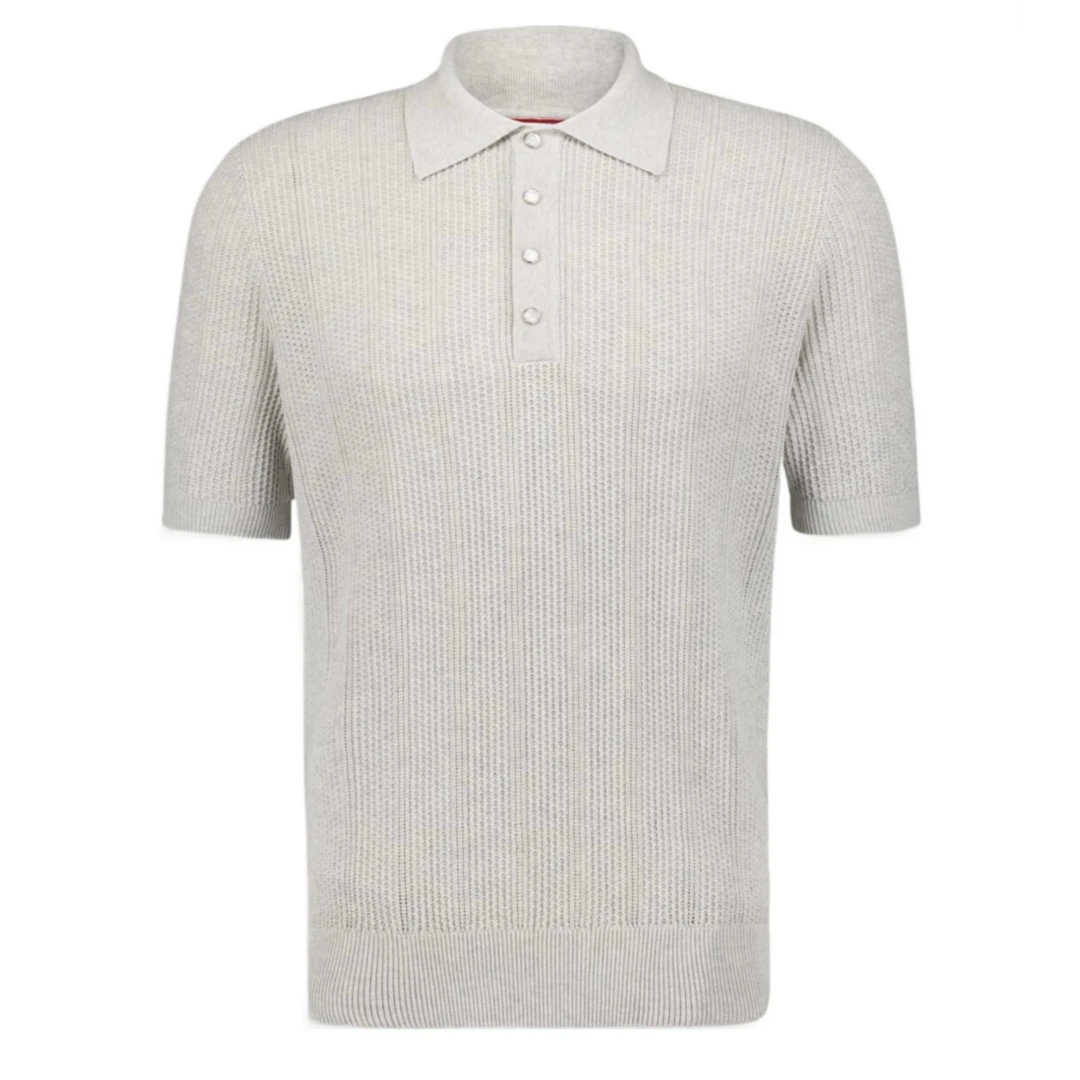 BRUNELLO CUCINELLI 男士浅灰网纹短袖POLO