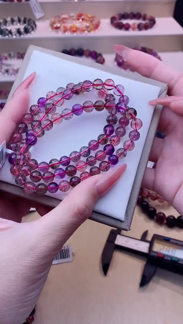 未镶嵌手链水晶黑加仑超七多圈6m+