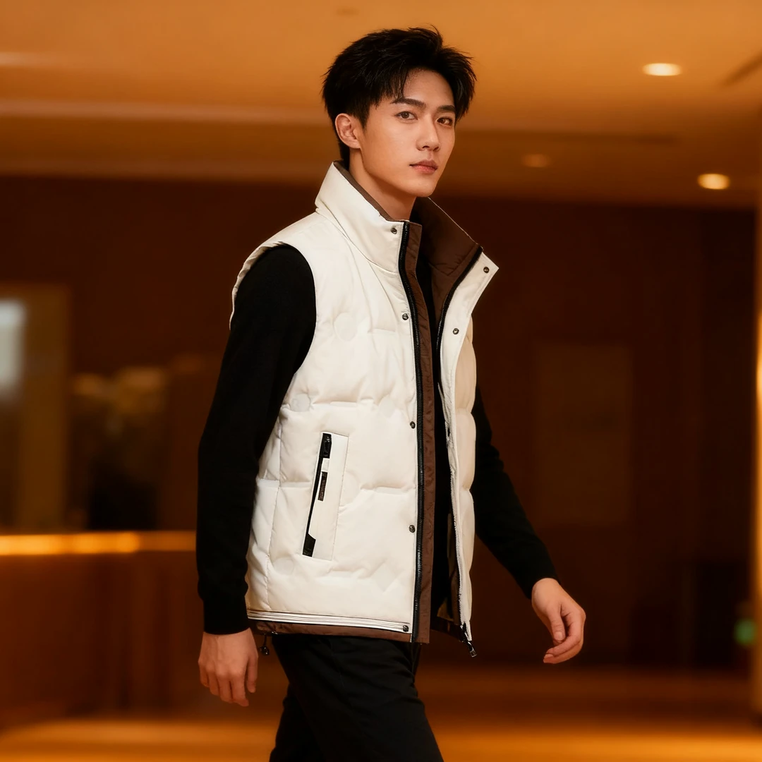 白鸭绒马甲羽绒服保暖外套男拼色时尚百搭坎肩秋冬款韩版轻薄男士