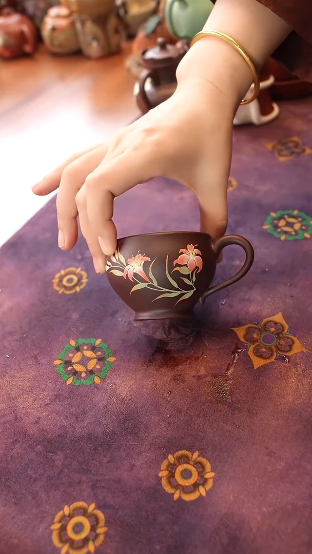 茶壶紫砂牵牛花把杯