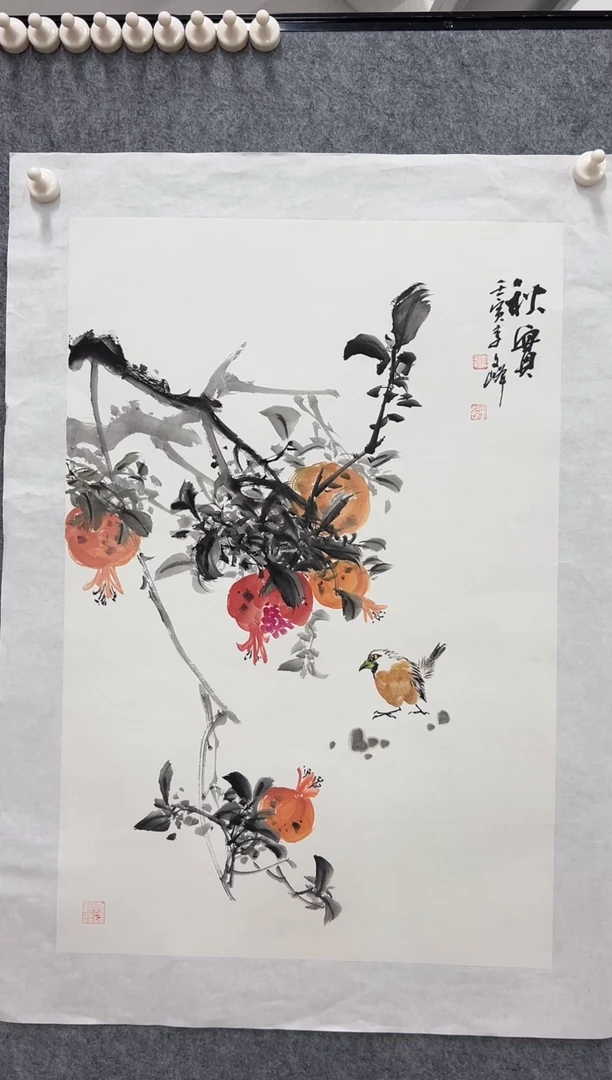 国画李文峰四尺三开花鸟作品