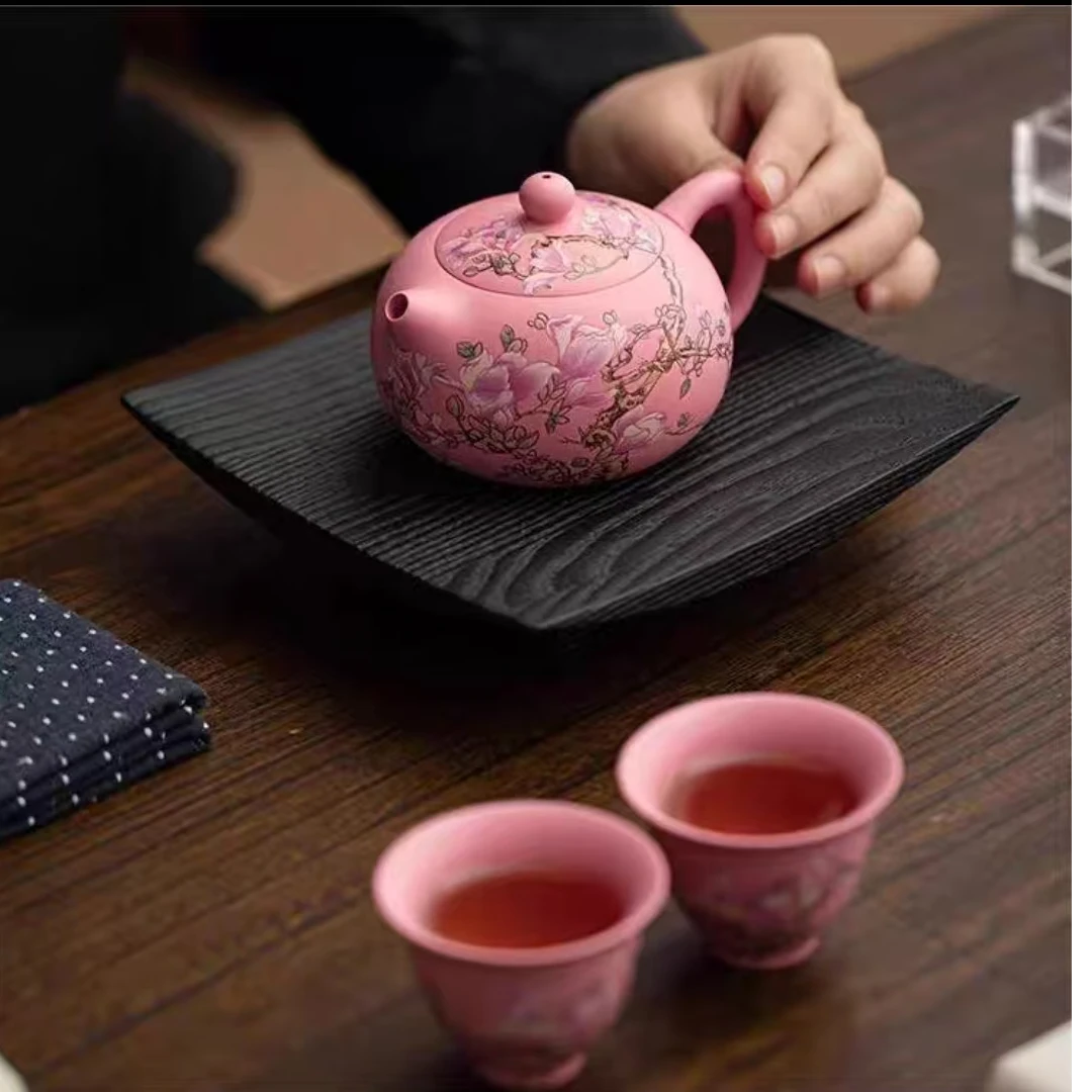 ZH3407玉兰花粉紫砂凤鸣紫砂壶玉兰花粉紫砂铃铛杯