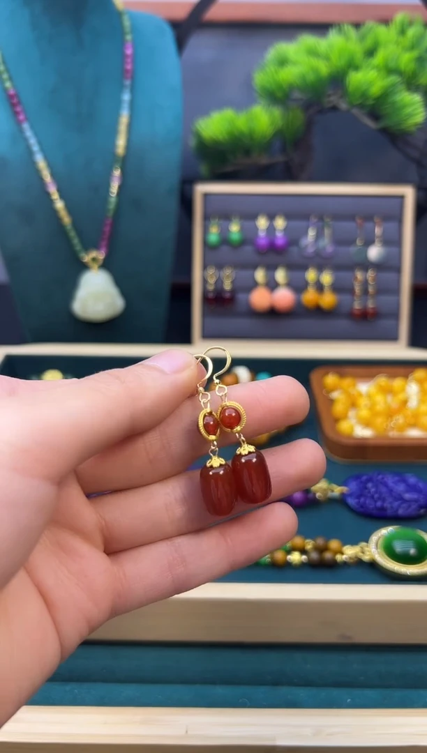 【闪购商品】南红玛瑙耳饰14K金镶嵌E183