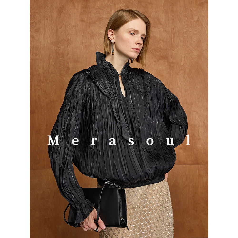 Mearsoul |轻奢流光纱_原创设计2024新款秋冬小众设计复古女衬衫