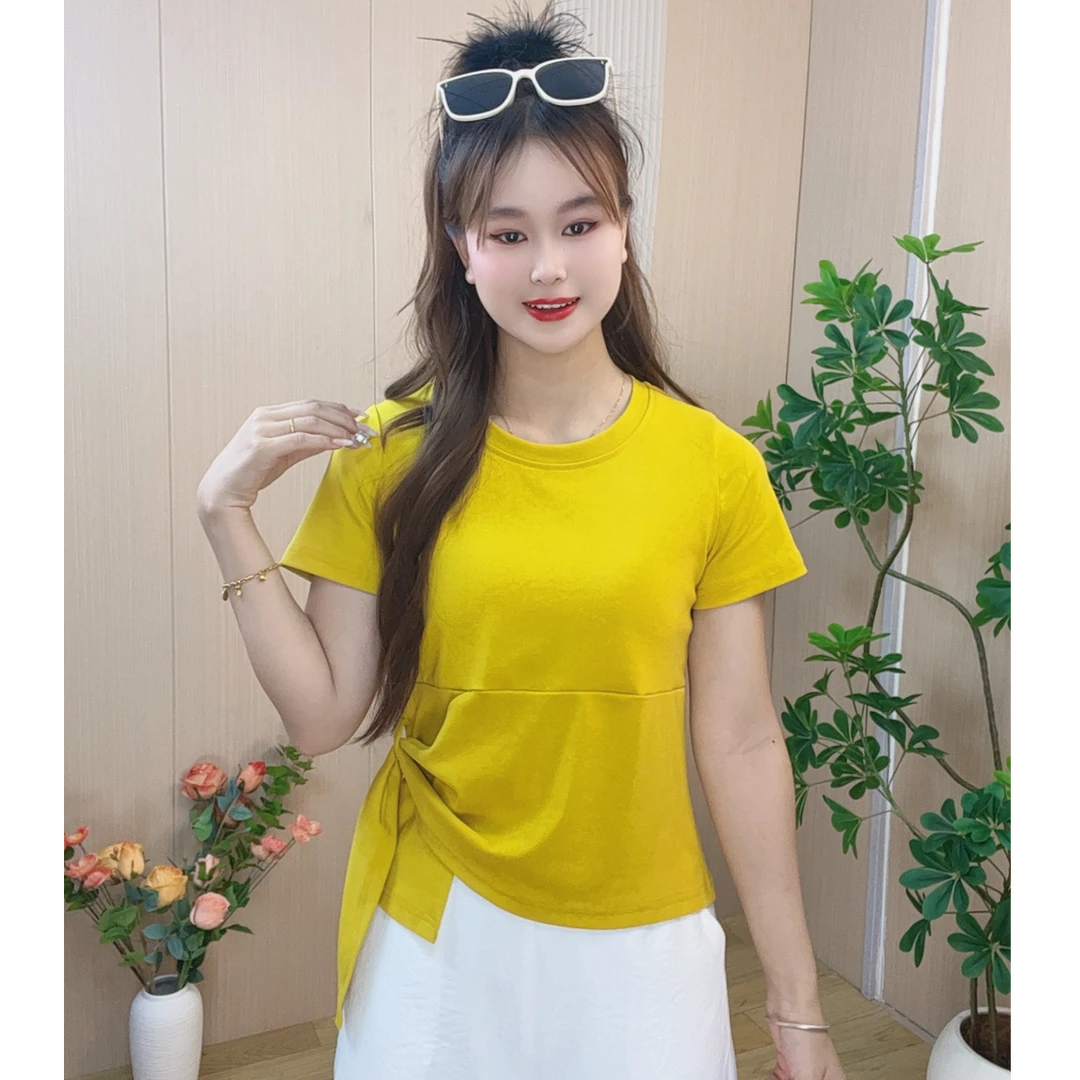 玲妹妹【摩登简雅】2025夏季新款短袖T恤小众不规则设计百搭上衣