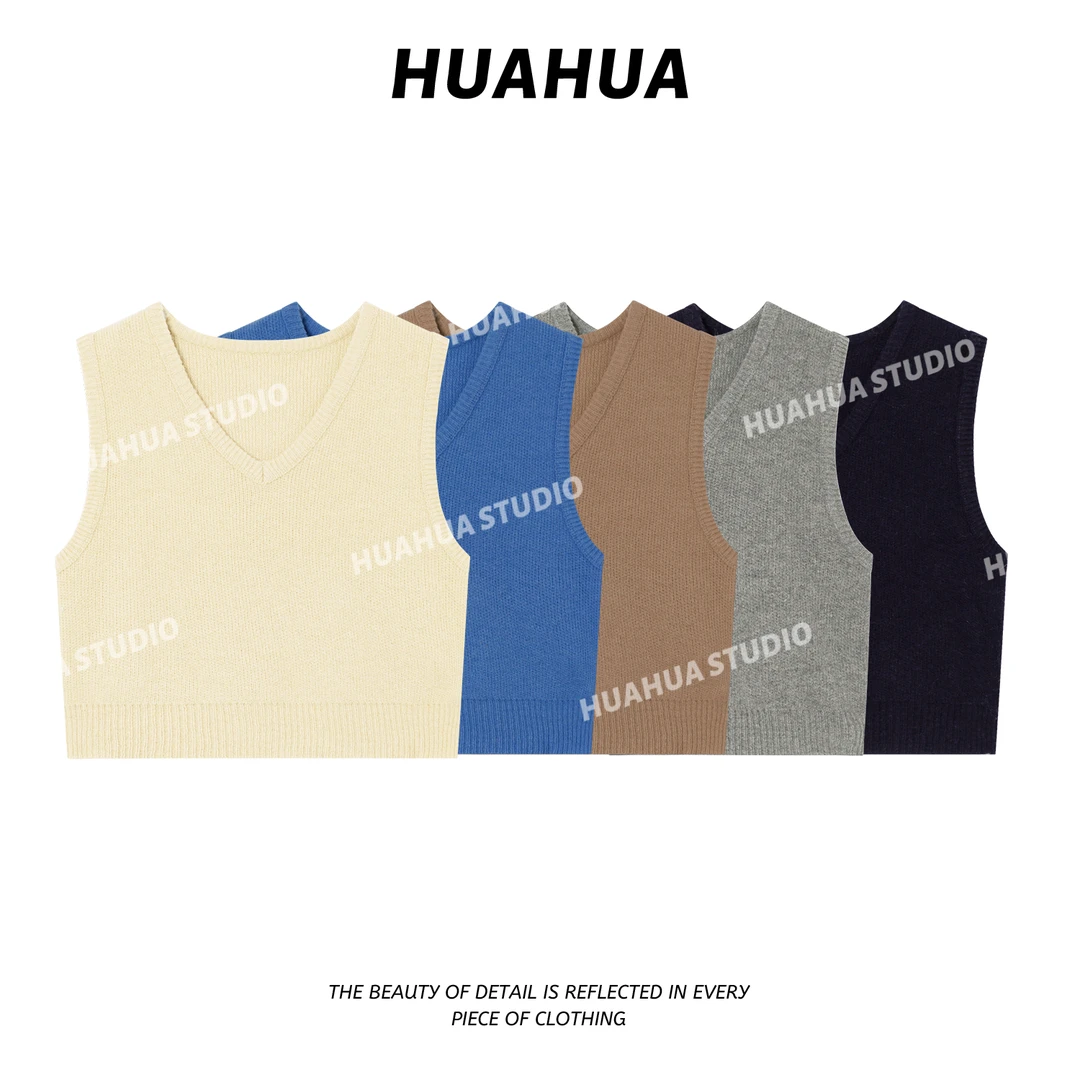 【花花】百搭王~韩国东大门洋气显瘦休闲V领无袖背心针织马甲
